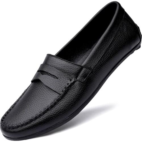 Genuine Leather Boat Shoes Men Classic Slip On Mens Loafers Black Flat Casual Shoes Summer Brand Outwear Shoes Luxury Loafers