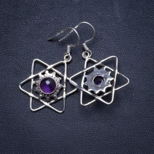 Natural Amethyst Handmade Unique 925 Sterling Silver Earrings 1.75" X4032