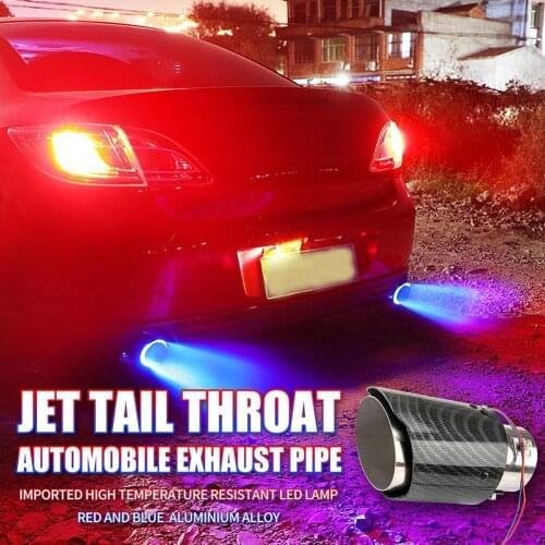 Universal Car Exhaust Muffler Pipe 63-65mm Inlet Carbon Fiber Color Car Exhaust Muffler Pipe Tip With LED Light Red/Blue Light