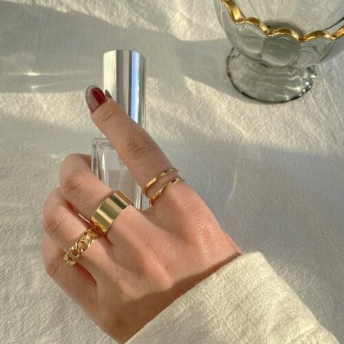 Vienkim 2020 New Punk Ring Minimalist Smooth Gold-plated Geometric Metal Chain Rings for Women Party Jewelry Accessories