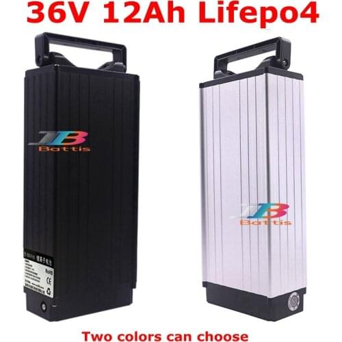High quality 36V 12Ah Lifepo4 aluminum alloy Rear rack battery with BMS for 750w 500w E bicycle ebike scooter + 3A charger