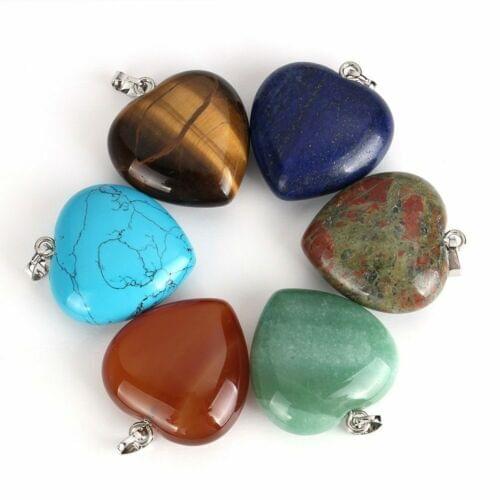 Yingwu Gemstones Natural Heart Shaped Stone Rose Quartz Amethyst Agate Crystal Plump Puffy Love Healing Gemstones 30mm