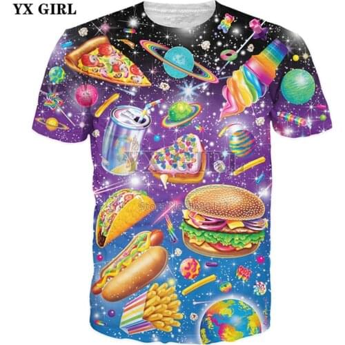 YX GIRL 2018 New summer t-shirt Mens Womens fashion T shirts Food Hamburger/Pizza/French/Ice Cream Print 3D t shirt casual tops