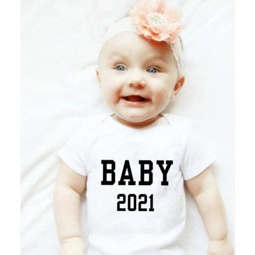Funny Jumpsuit Baby 2021 Print Baby Bodysuit Short Sleeve Cute Pregnancy Reveal Newborn Baby Boys Girls Onesies Rompers Clothes