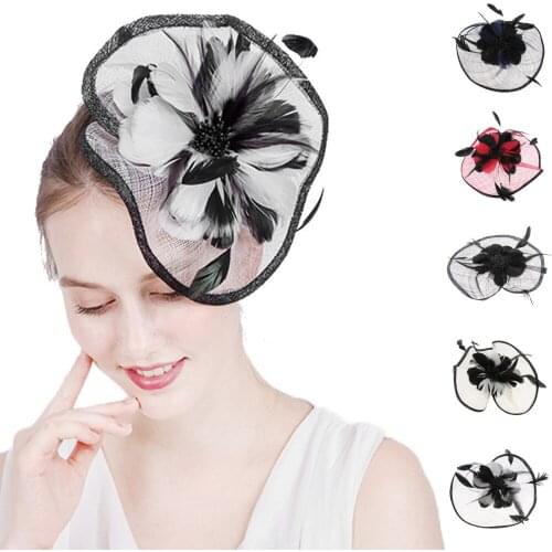 Women Wedding Bridal Royal Race Sinamay Feather Fascinator Hat Clip Hairband Party Prom Hair Sticks Hair Accessories