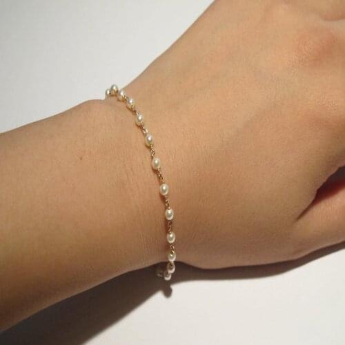 Simple Style White Round Imitation Pearls Beaded Bracelet for Women 2021 Fashion Jewelry Hand Chain Female Gold Silver Color