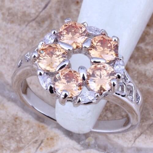 Resplendent Brown Morganite White CZ Silver Plated Womens Jewelry Ring Size 6 / 7 / 8 / 9 R0393