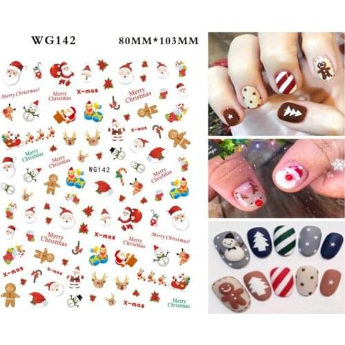 10PCS New Santa Claus Christmas Tree Snowflake Elk 3D Christmas Nail Stickers Nail Art Decoration Accessories Adhesive WG Series
