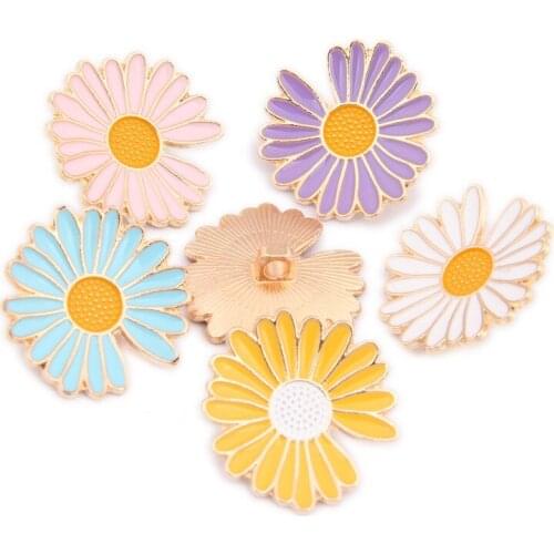 Enamel Alloy Charms Fashion Daisy Flower Oil Drop Metal Bracelet Necklace Earring Pendants Gold Tone Floral Charm 10pcs 25*26mm