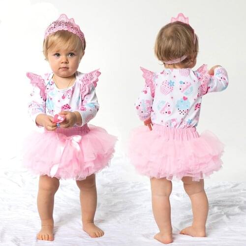 Winter Fall Baby Girl 3PCS Lounge Set Newborn Childrens Long Sleeve Babysuit + Mesh Skirt Kids Clothes Set 12 18 Month