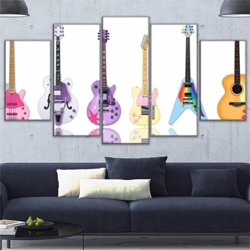 Printed Canvas Home Decoration Painting 5 PieceSet Instrument Guitar Modern For Living Room Modular HD Wall Art Picture