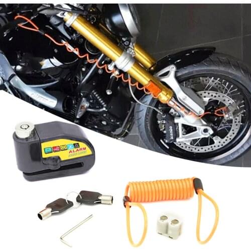 Anti-Theft With 110dB Alarm Motorcycle Alarm Disc Brake Lock Wheel Padlock with Cable and Bag for Motorcycles Bicycles Scooter
