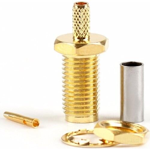 Areyourshop SMA Female Jack Center Nut Bulkhead Crimp For RG174 RG316 LMR100 RF 10Pcs 50ohm connector Brass