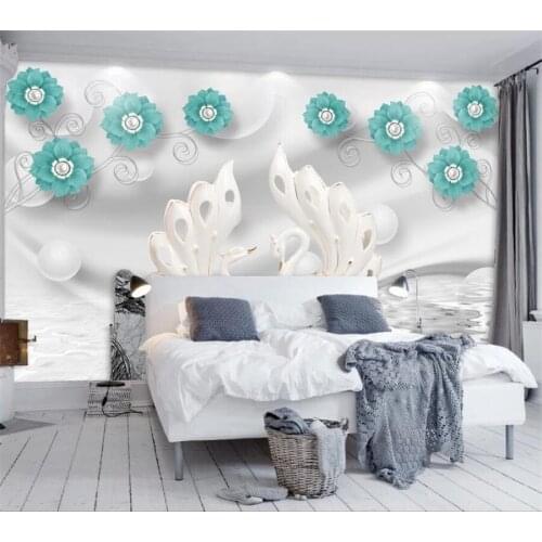 Beibehang Custom wallpaper 3D murals small fresh flowers swan jewelry TV background wall papers home decor 3d papel de parede