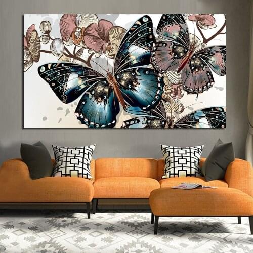 JQHYART Decorative Pictures Canvas Paintings Butterfly Flowers Animal Poster Prints For Living Room Home Decor No Frame