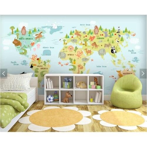 Custom kids wallpaper, cartoon world map mural for children room bedroom sofa background home decor wallpaper