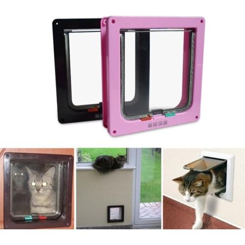 Cat Door 4 Way Locking Security Pet Cat Puppy Flap Door Anti Escape Safety Gate Frame Door for Dogs Cats Animal Pet Supplies