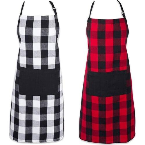 Check Plaid Apron Waterproof Cloth Apron with Pocket Long Ties Kitchen Cook Apron Tool for Cooking Baking Crafting Gardening BBQ
