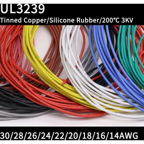 1M UL3239 3KV Flexible Soft Silicone Wire 14/16/18/20/22/24/26/28/30AWG Insulated Tinned Copper Electrical Cable 3000V