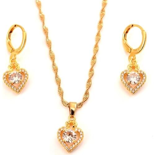 Hot Sale copper jewelry Sets CZ white crystal Fashion Heart Jewelry sets Women Valentines Day wedding bridal party present gift