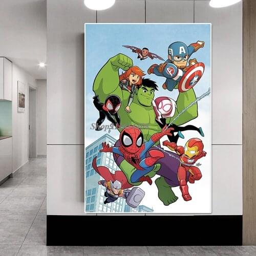 Disney Canvas Painting Cartoon Marvel Superhero Adventures Poster and Print Avengers Hulk Black Widow Anime Boy Room Home Decor