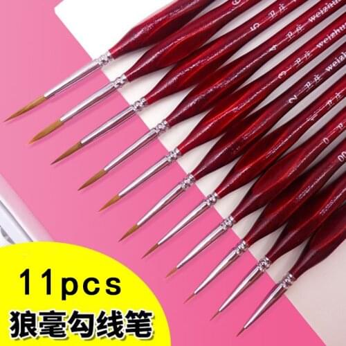 11Pcs/Set Watercolor Gouache Paint Brushes 2 models Different Shape Round Pointed Tip Nylon Hair Painting Brush Set Art Supplies