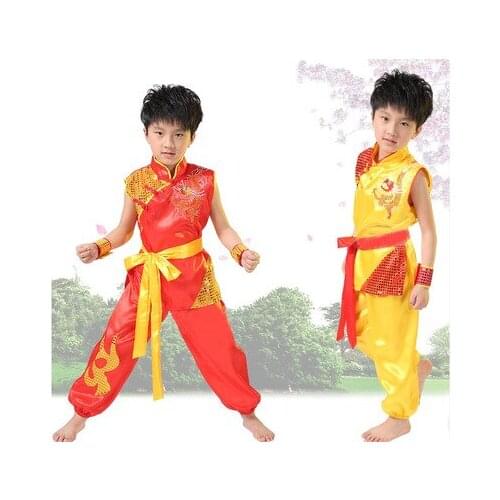 Chinese traditional costumes Childrens martial arts performances Private dragon totem tai chi suit children dance costumes