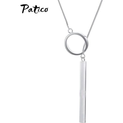 Classic Round Circle Bar Pendant Necklace Simple 925 Sterling Silver Chokers Necklaces for Women Costume Jewelry