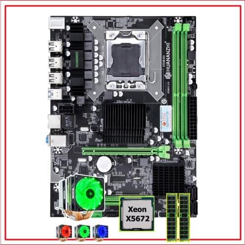 HUANANZHI X58 Pro LGA1366 Motherboard Bundle Processor Intel Xeon X5672 3.2GHz 6 heatpipes Radiator Brand new Memory 32G(2*16G)