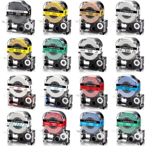 A ABCOLOR 12mm SS12KW LC-4WBN9 label tape Compatible for Epson King jim SS12KW SS9KW SS6KW SC12YW LW-300 LW-400 LW-600P Maker
