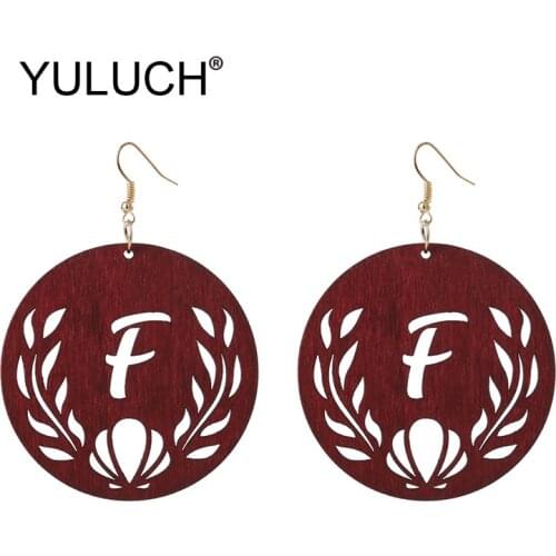 YULUCH Trendy Women Hollow Letter F Pattern Hanging Earrings Fashion Jewelry 2019 New Design Ethnic Green Wood Pendant Earrings