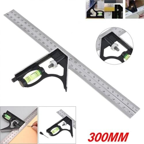 12Inch Stainless steel Adeeing Square Ruler Set Kit 300mm Adjustable Engineers Combination Try Square Right Angle Ruler Set
