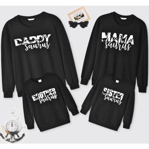 2021 new European and American whole family solid color letter printing family black sweater parent-child wear