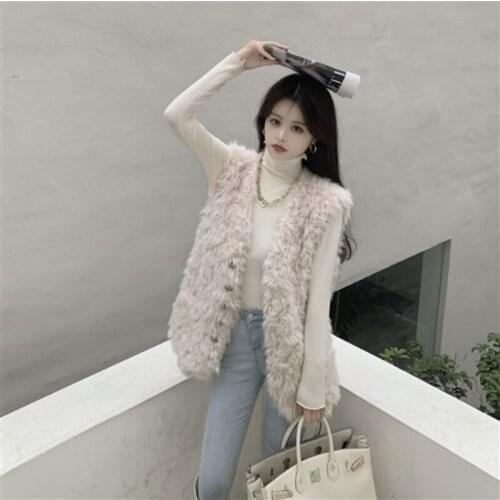 2021 Autumn New Women Fashion Faux Fur Coat Winter Female Fake Fur Jacket Vest Ladies Thick Warm Sleeveless Streetwear Q258