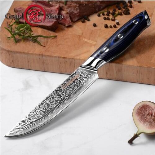 Steak Knife Professional High Quality vg10 Damascus Steel Kitchen Chef Tool Accessories Meat Steak Butcher Utility Grandsharp