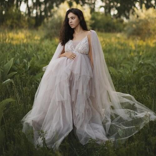 Bohemian Pregnancy Photoshoot Dresses Babyshower V Neck A Line Maternity Gown for Photography Lace Appliqued Women Dress