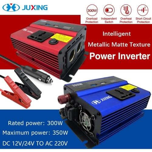 JUXING 300W Power Car Converter 12V/24V DC To 220V AC Inverter With Univesal Socket and Dual USB Port for Vehicle/ Truck PSW