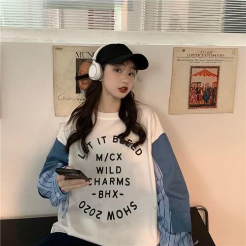 Stitching pullover ladies print Korean style street Harajuku three colors and three sizes