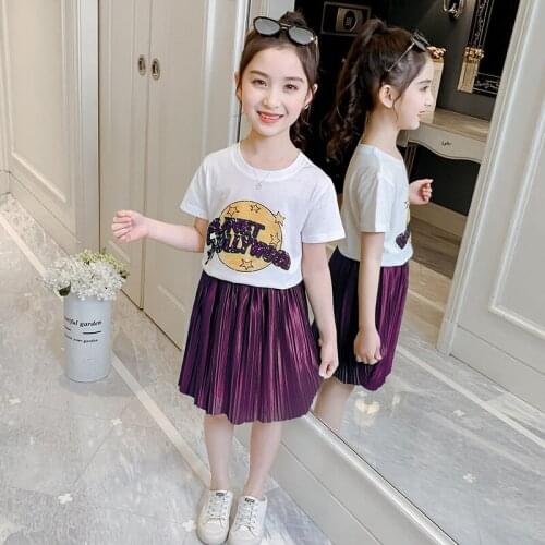 Summer Childrens Clothing Sets for Girls Cotton Letter Shirts + Skirts 2Pcs Set Kids School Clothes for Girls 4 6 8 10 12 Years