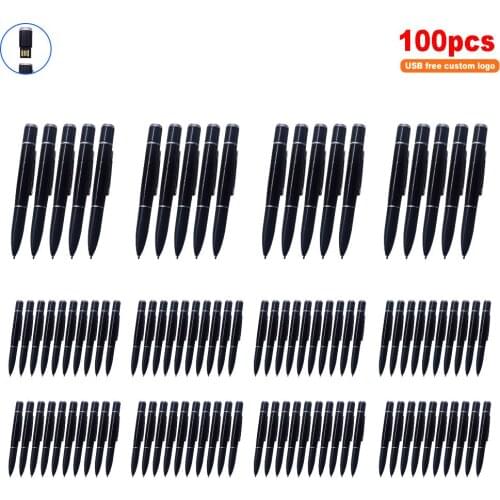 100pcs/lot Ballpoint Pen usb flash drive metal pen drive 2.0 metal memory stick u disk 4G 8G 16G 32G 64G 128G pendrive Free logo