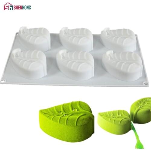 SHENHONG 6 Holes Leaves Cake Mould Silikonform Moule Silicone Mold For Baking Home Party Wedding Fondant Mousse DIY Baking
