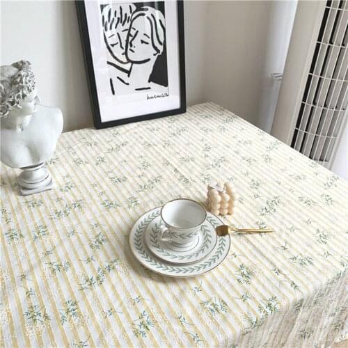 Ins Daisy Cotton Yellow Soft Tablecloth Rectangular Embroidery Picnic Table Cover Home Decoration Wedding Table Cloth