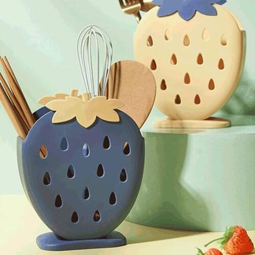 Modern Home Kitchen Strawberry Shape Storage Box Case Multifunction Chopsticks Draining Holder Easy Clean Spoon Fork Dustproof