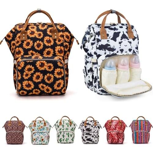 Lequeen Printed Baby Diaper Bags Large Capacity Nappy Bag Waterproof Mummy Bags Maternity Travel Backpack Stroller Bags