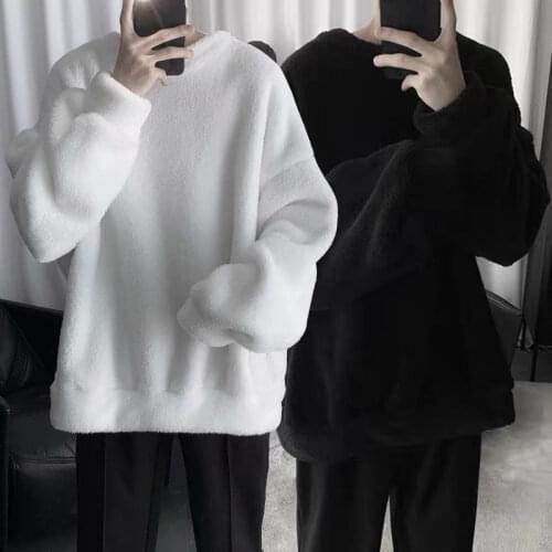 Long Sleeve Sweatshirt Oversized Sweatshirts Lamb Hair Kawaii Solid O-Neck Korean Fashion Loose Harajuku Men Streetwear Hoodie