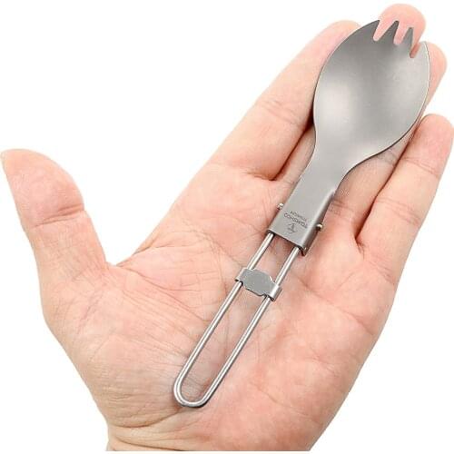TOMSHOO Dinnerware Tableware Fork Titanium Folding Fork Spoon Outdoor Camping Hiking Backpacking Dinner Spork Utensil Tableware