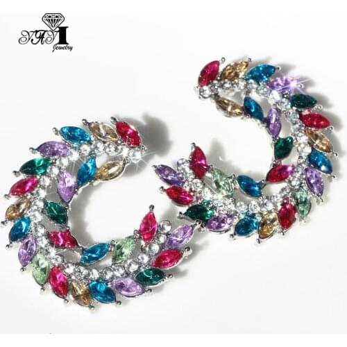 YaYi Jewelry Multi Glass Flower Dangle Women Ancient Gold Color Wear Ear Band Tassel Wedding Stud Drop Hoop Clip Earrings