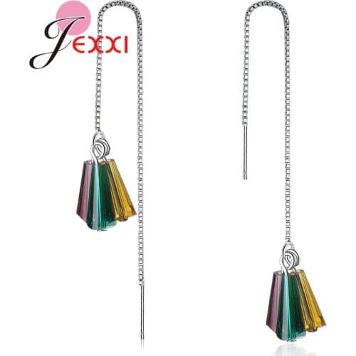 Romantic Charming Earrings Long Chain Crystal Pendant Fashion Modal Jewelry Style 925 Sterling Silver For Ladies Party