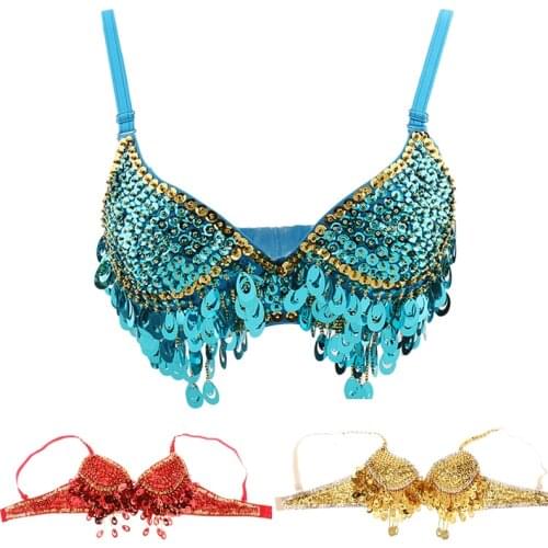 Women Sexy Belly Dance Sequin Beaded Bra Top Belly Samba Dancing Costume Tassels Dance Shiny Bra Belly Dance Wear Costume