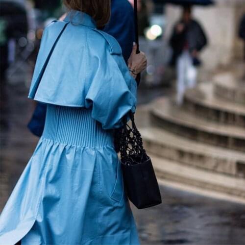 Genuine leather coat long ladies real sheep leather windbreak women real lambskin outwear